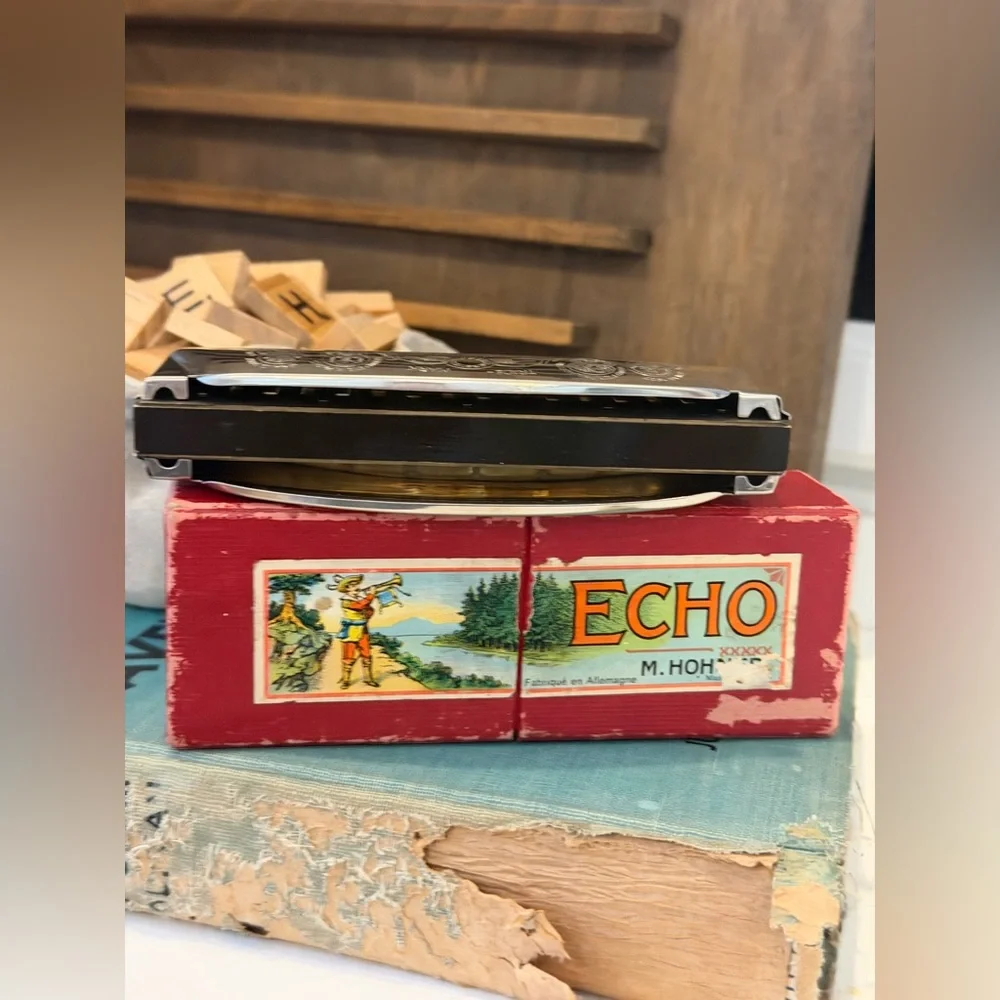 Vintage M. Hohner Echo Diatonic Harmonica. Original Box and Instructions. 5.78”